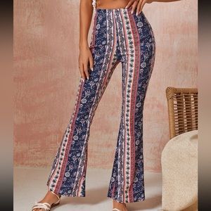 NEW! Floral Flare Leg Pants Comfy Summer Cute Boho High Waist Medium